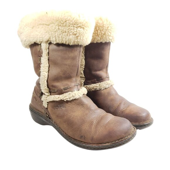 UGG Womens Shearling-Lined Leather Boots Size 9 Brown - Picture 1 of 9